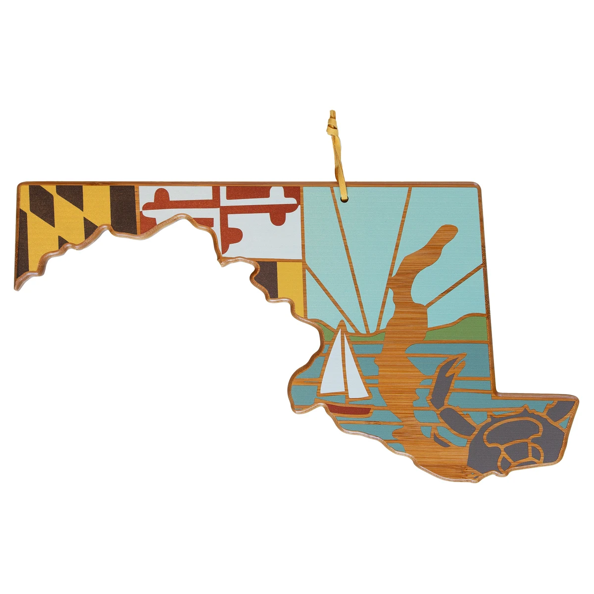 Maryland State Shaped Serving and Cutting Board with Artwork by Summer Stokes 1