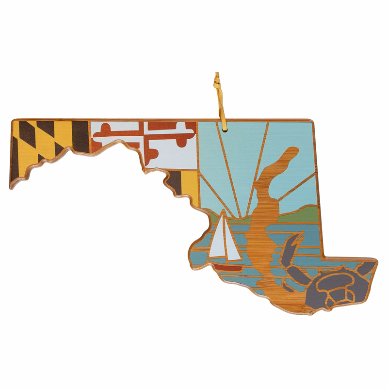 Maryland State Shaped Serving and Cutting Board with Artwork by Summer Stokes