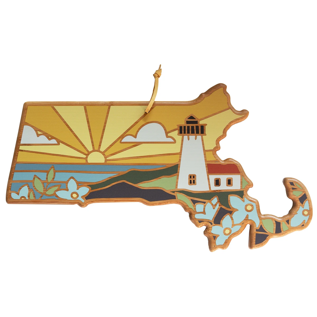 Massachusetts State Shaped Serving and Cutting Board with Artwork by Summer Stokes 1