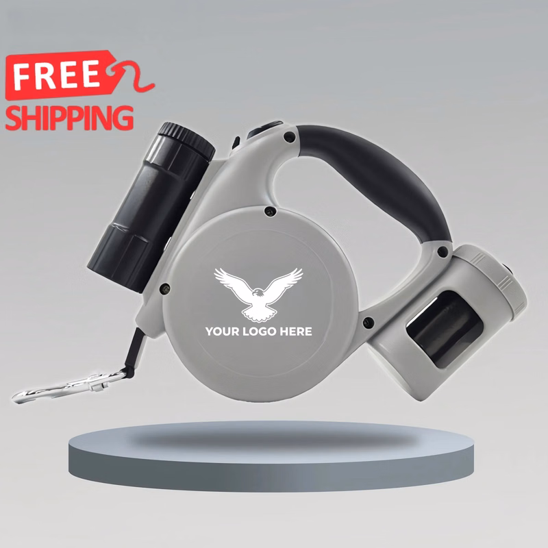 Retractable Dog Leash With Light Waste Bag Holder