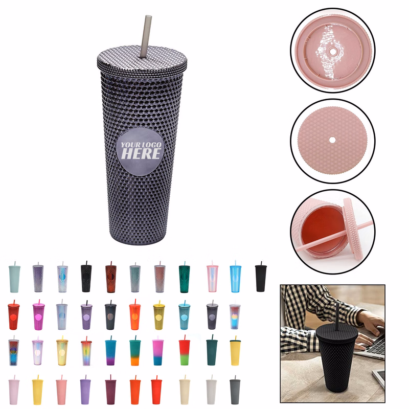 Matte Studded Reusable Straw Travel Mug