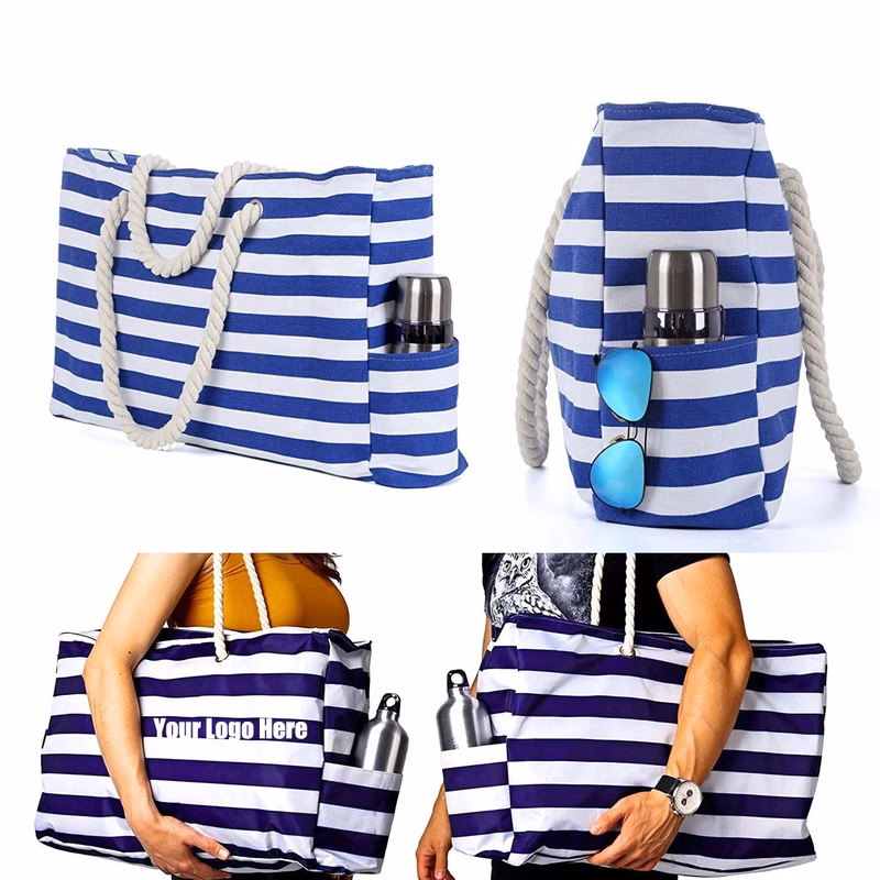 Maritime Stripes Beach Bag With Zipper