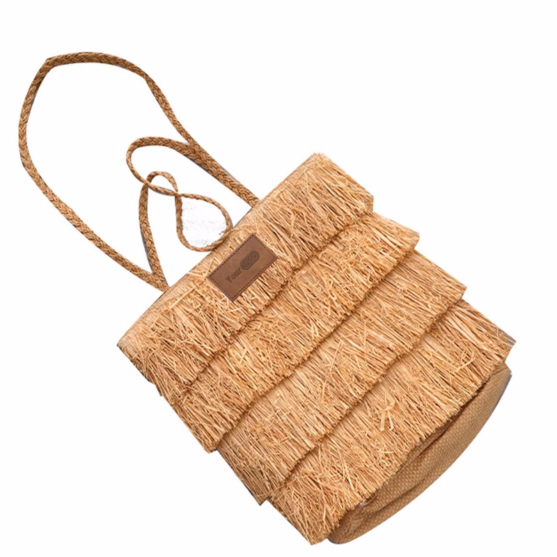 Jute straw fringed cross-body bag