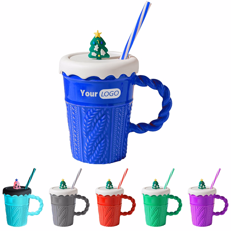 Ceramic Holiday-Themed Mug With Lid And Straw For Festive Sipping