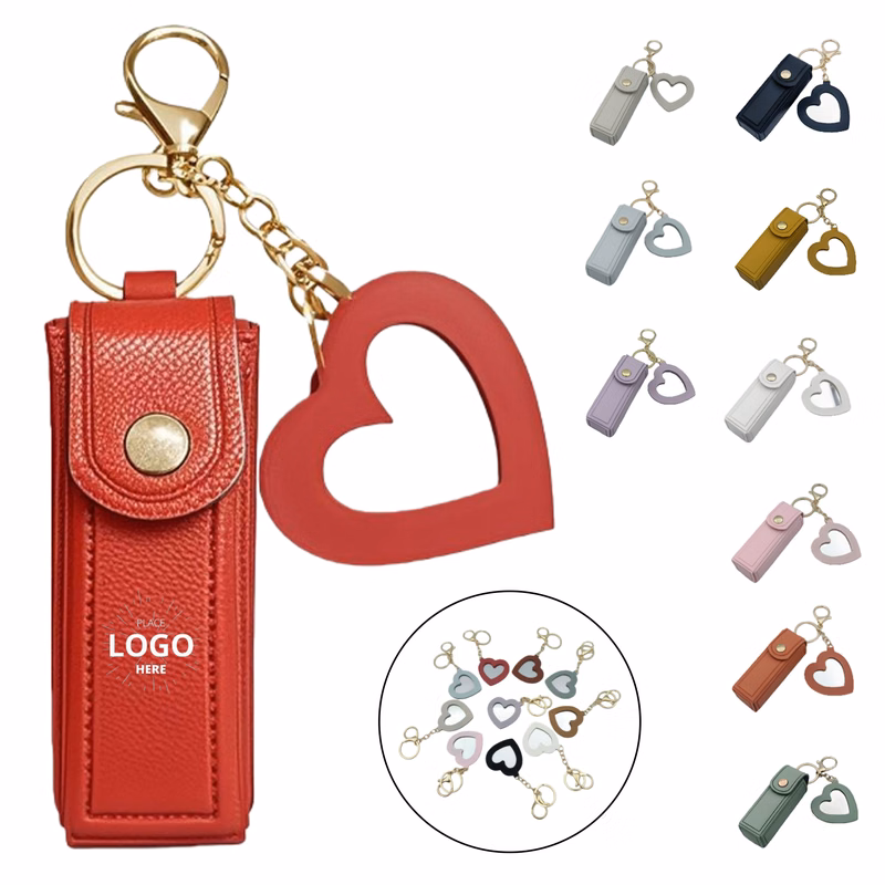 Portable Leather Lipstick Holder Keychain