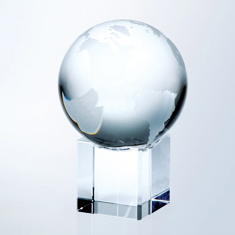World Globe w/Cube Base Optic Crystal Award - Medium 1