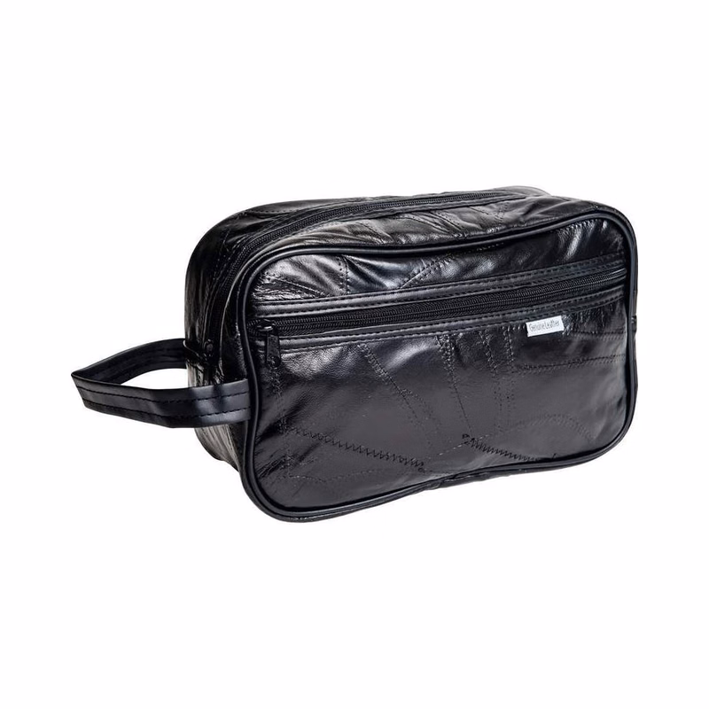 Travel Bags - 11" Black Genuine Leather