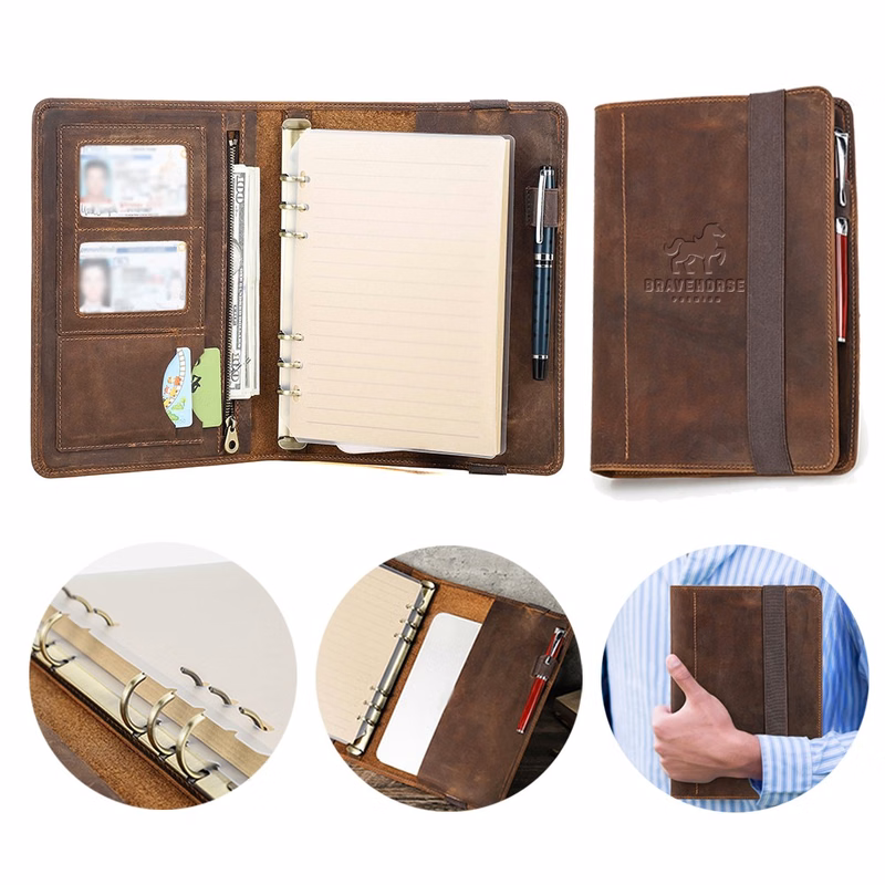 All-in-one 6-ring Binder Geniune Leather Portfolios Journal