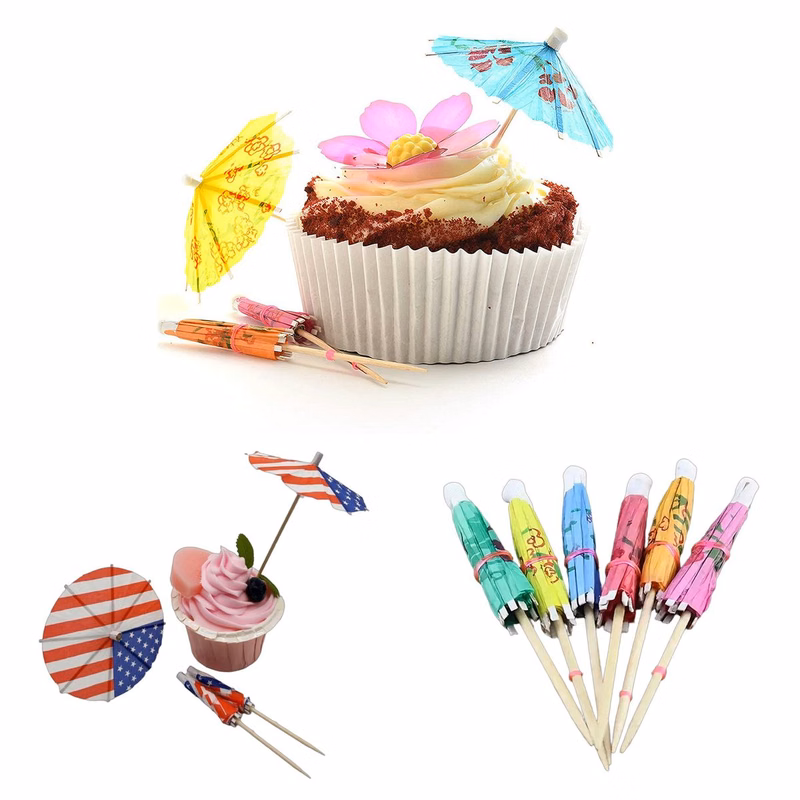Mini Bamboo Parasol Drink Food Garnish Stick