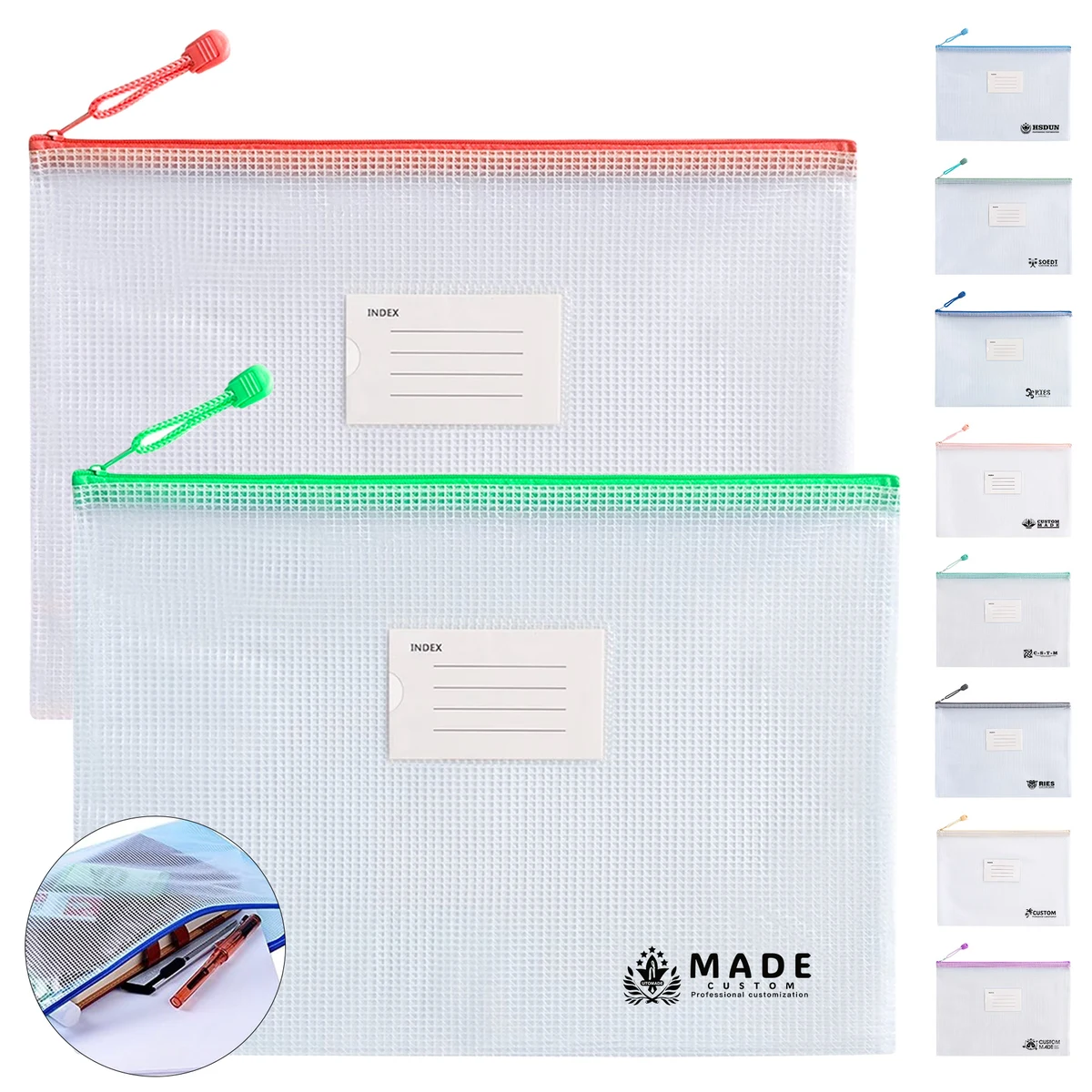 Waterproof A4 Grid PVC Zipper File Bags With Lable 1
