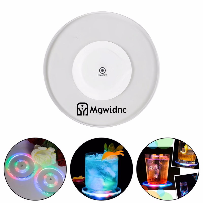 Ultra Thin Transparent LED Coaster for Bar Cocktail Drinks with 3-Color Flashing Light