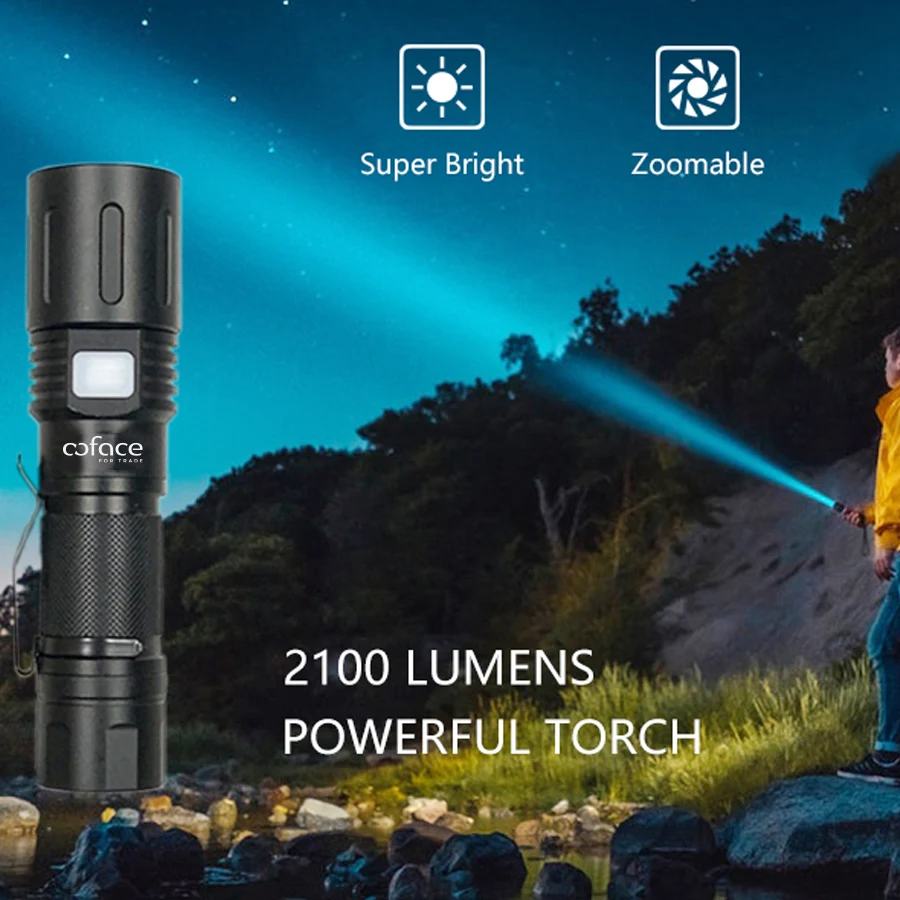 3000 Lumens Zoomable LED Flashlight Extremely Bright USB-C Powered Rechargeable 3700mAh With Power B 1