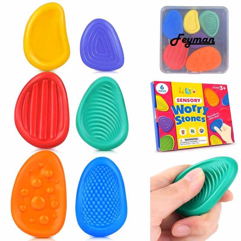 6Pack Sensory Stone Soft Silicone Decompression Toy