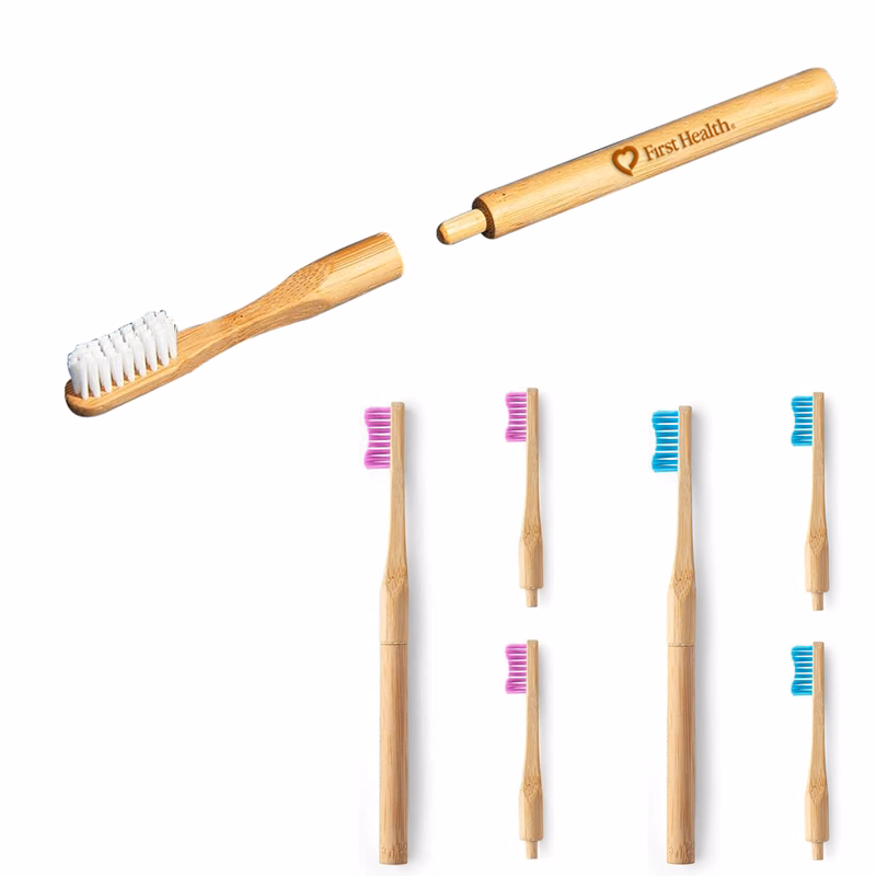 Round Handle Bamboo Toothbrush with Replaceable Heads