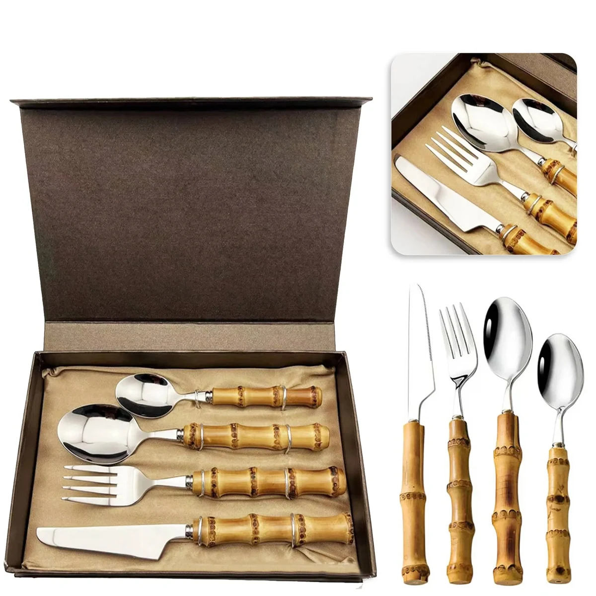 Bamboo Handle Stainless Steel Cutlery Set 1
