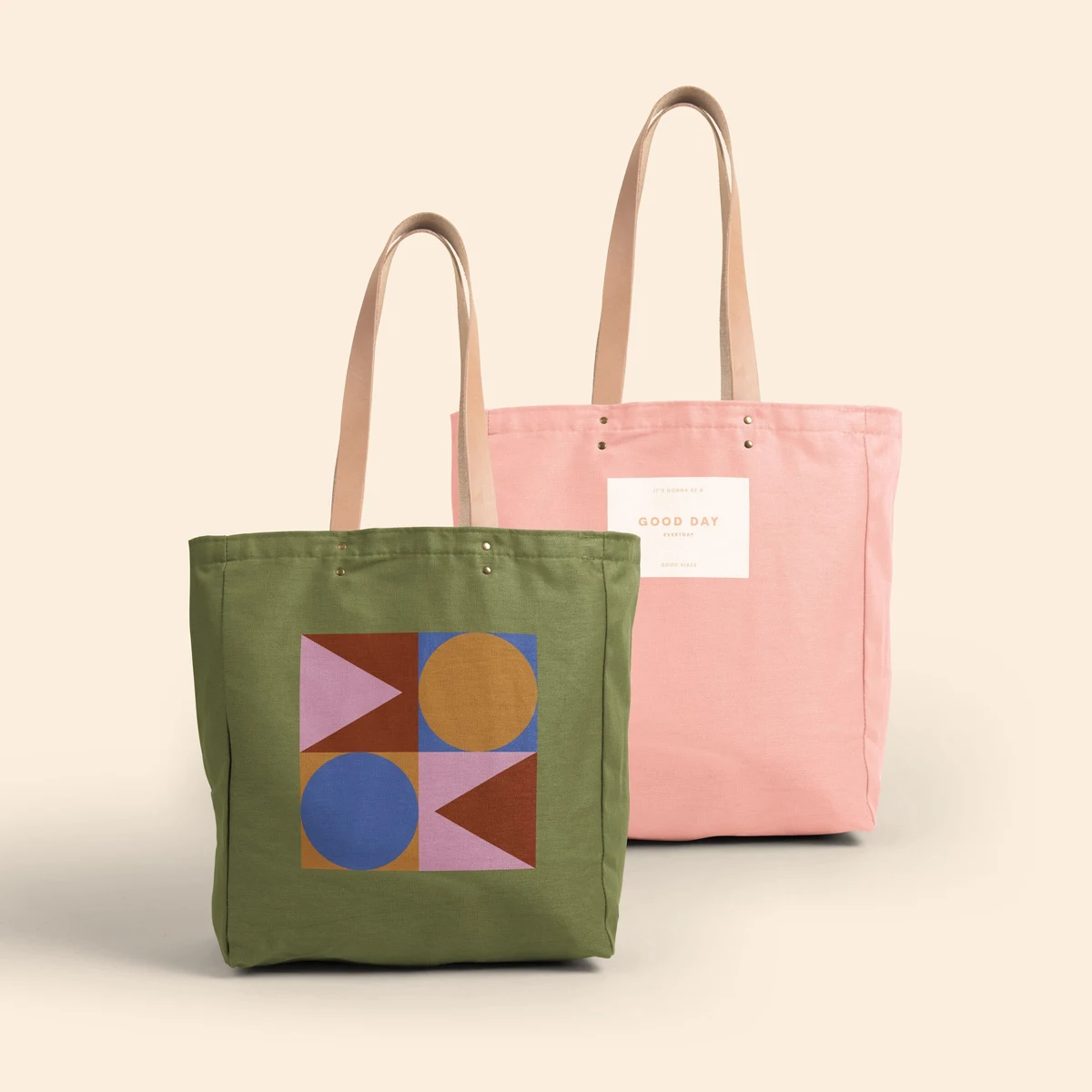 ALL THAT GROCERY TOTE - COLORED CANVAS WITH LEATHER HANDLES 1
