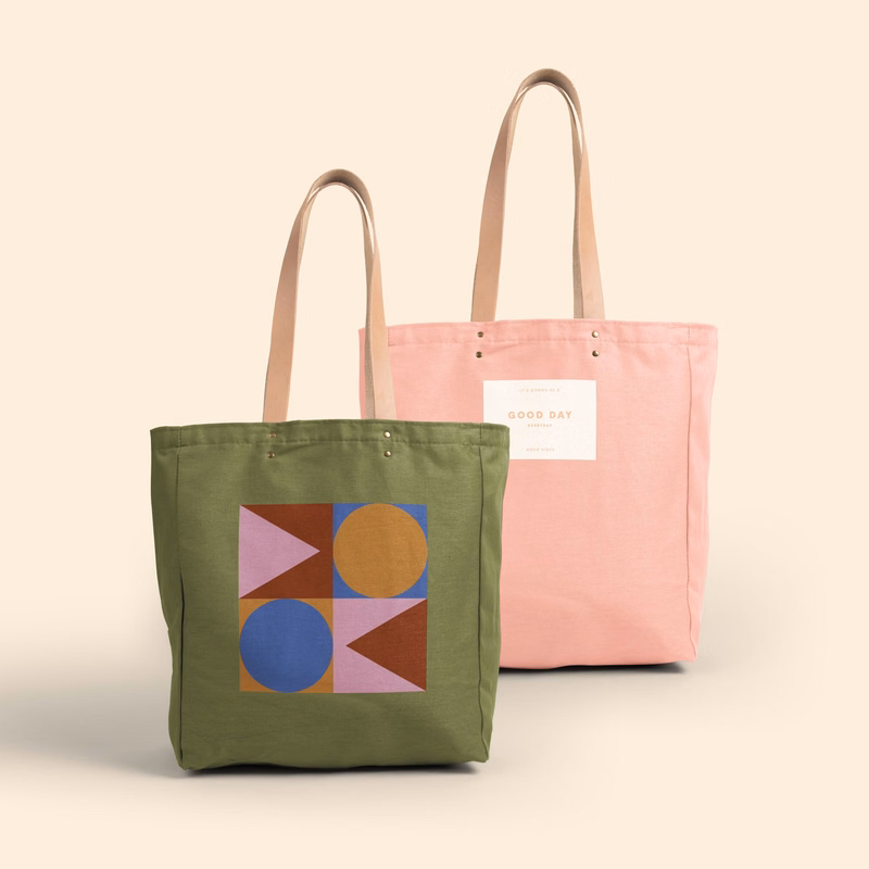 ALL THAT GROCERY TOTE - COLORED CANVAS WITH LEATHER HANDLES