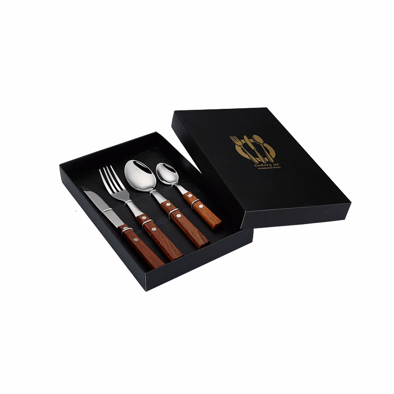 4 pcs Steak Knife Fork Spoon Set Wooden Handle