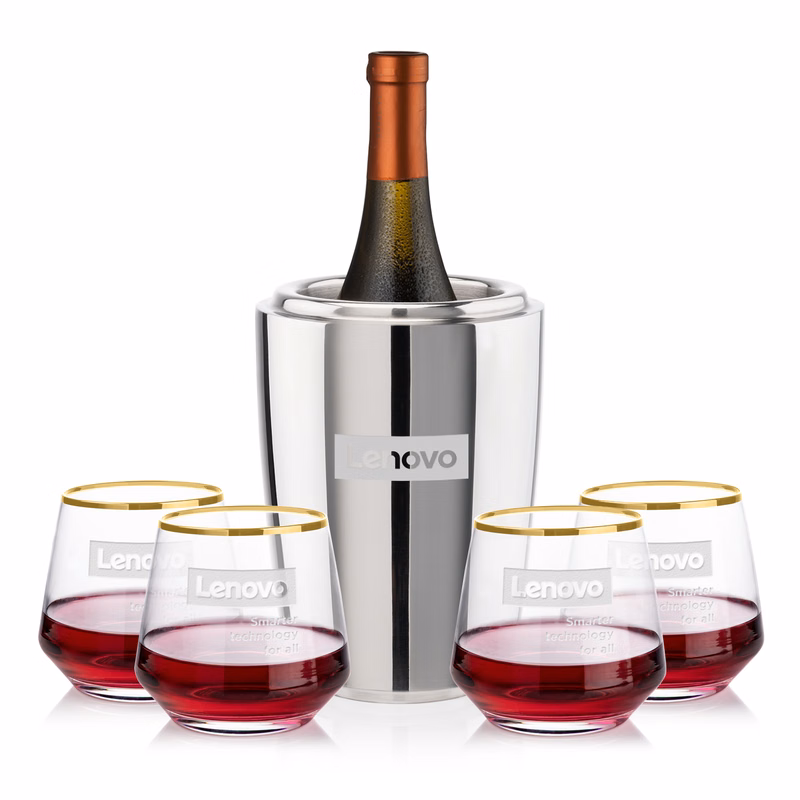 Pescara Wine Cooler & Tucson Gold Rim Stemless Wine