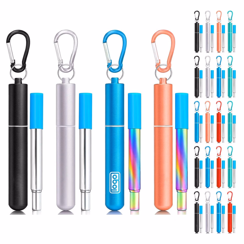 4 Pack Reusable Metal Straw with Silicon Lip