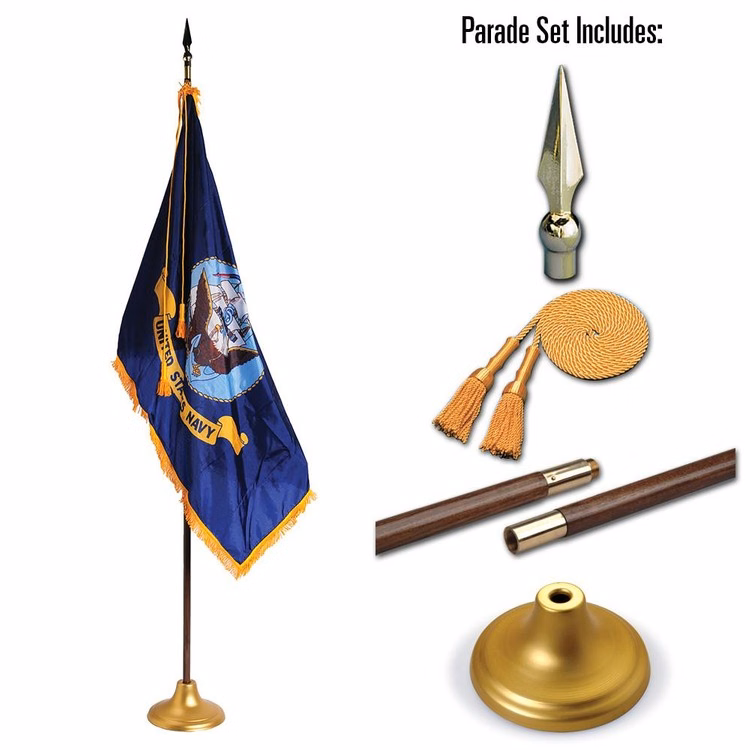 US Navy Military Flag Indoor and Parade Set - 3' x 5' - Nylon