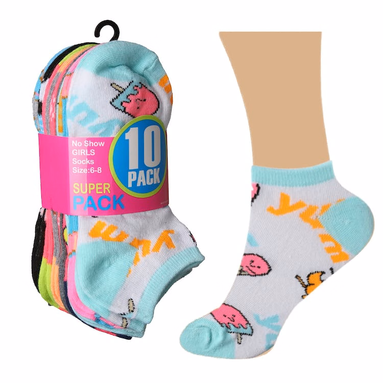 Girls' Ankle Socks - 10 Pack Desserts & Sweets Designs Size 6-8