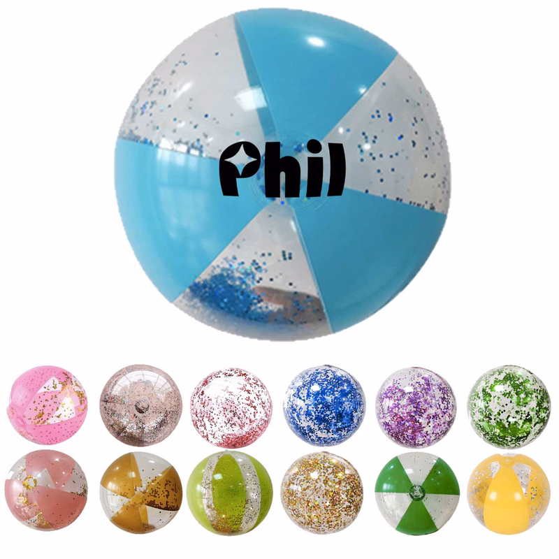 16/24in PVC Inflatable Beach Ball - Transparent Glitter Toy