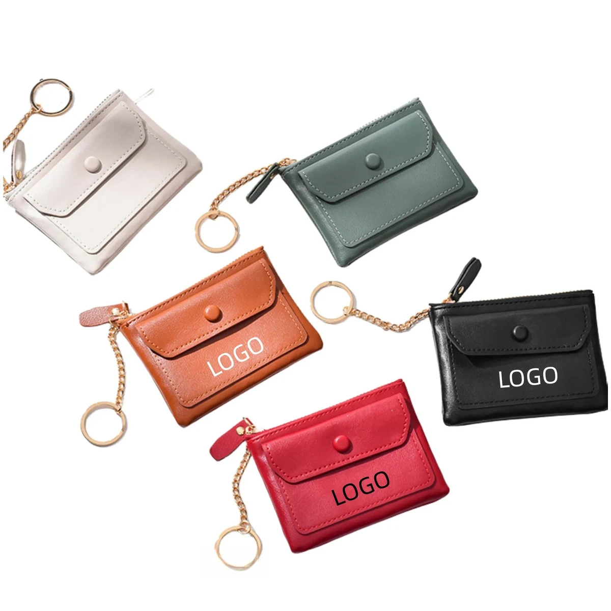 Mini PU Zipper Coin Purse With Keychain 1
