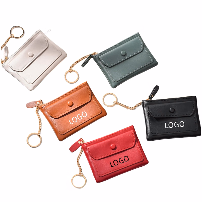 Mini PU Zipper Coin Purse With Keychain