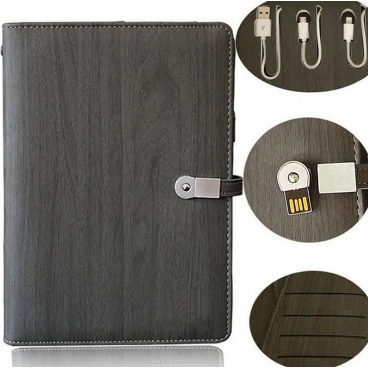 8000mA Wood Grain Notebook Power Bank With 16GB Flash Drive 1