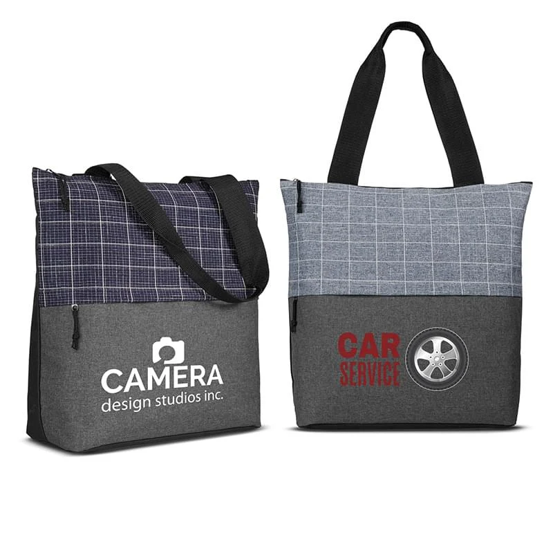 Flannel Check Accent Tote Bag, custom tote bag with logo imprint 1