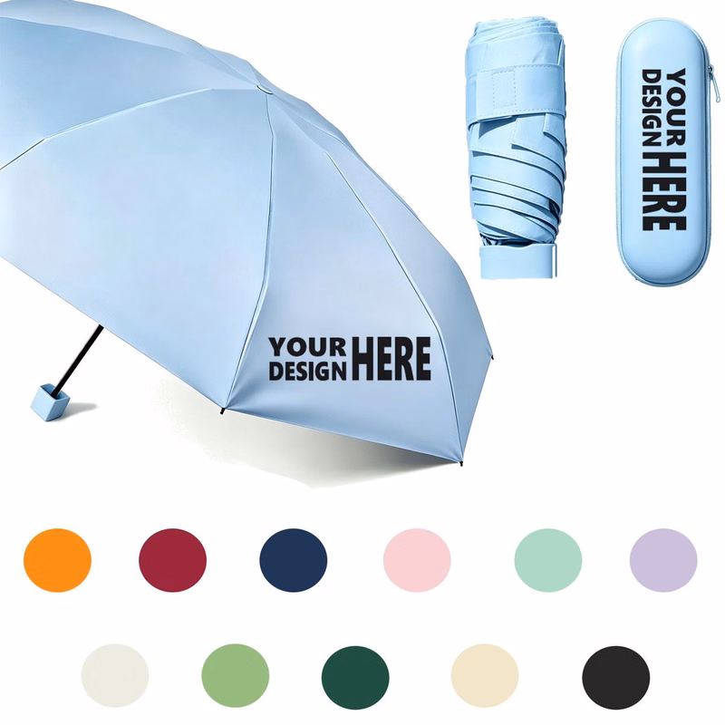 Six Panel Compact Umbrella With Square Handle