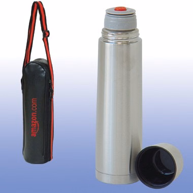16 oz. Double Stainless Steel Vacuum Thermos Bottle w/Carrying Bag and Nylon Shoulder Strap