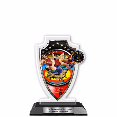 Acrylic Trophy: 6" Arrow Head, Wrestling Field Des