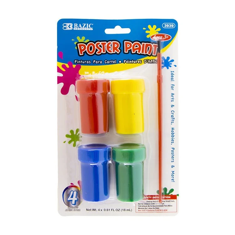 Poster Paints with Brush - 4 Colors 1