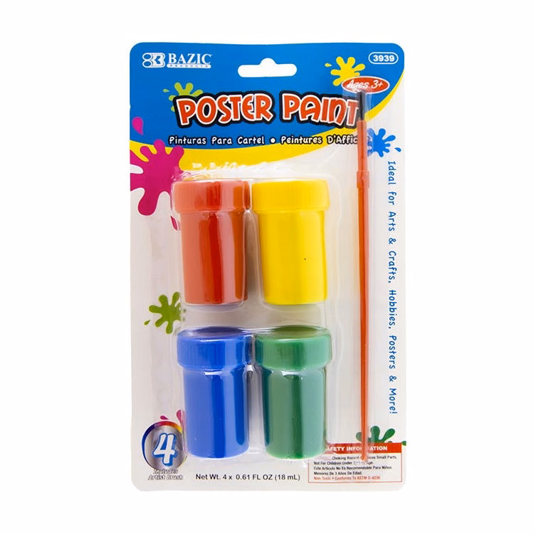 Poster Paints with Brush - 4 Colors