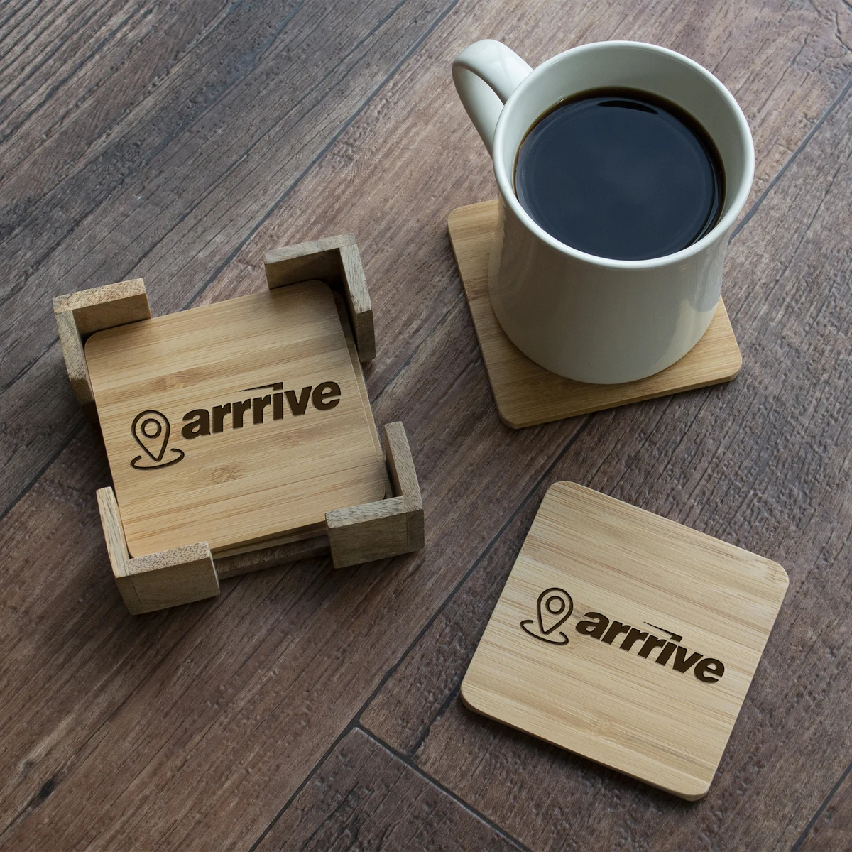 Bamboo Coasters: 4 Pc. Square Set with Stand 1