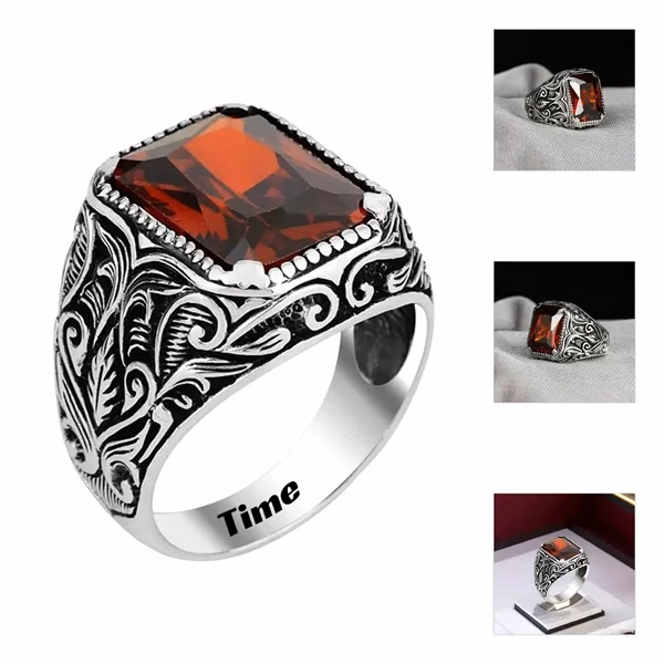 Custom Red Zircon Statement Ring — Sterling Silver, Gold or Titanium for Executive Gifts
