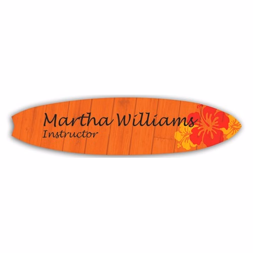 Laminated Personalized Name Badge (1"x4") Surfboard