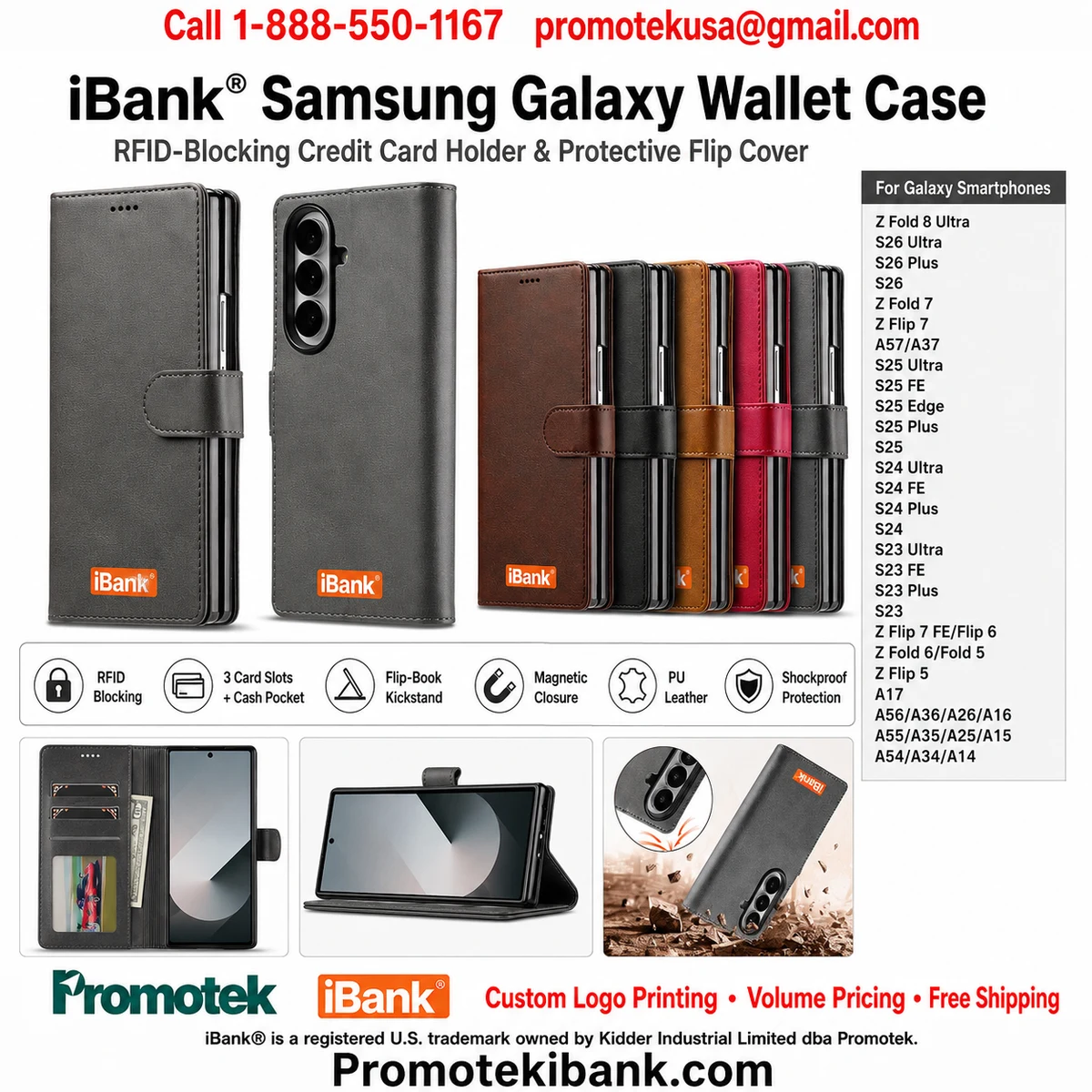 iBank® Leatherette Wallet Phone case with RFID Blocking Credit Card Holder for Galaxy Phones 1