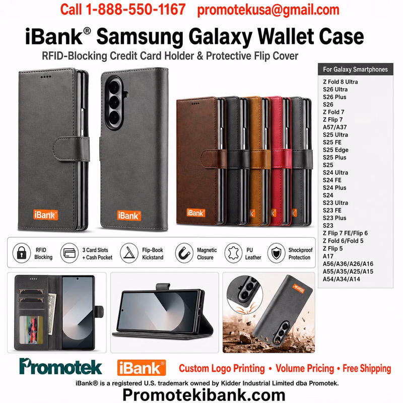 iBank® Leatherette Wallet Phone case with RFID Blocking Credit Card Holder for Galaxy Phones