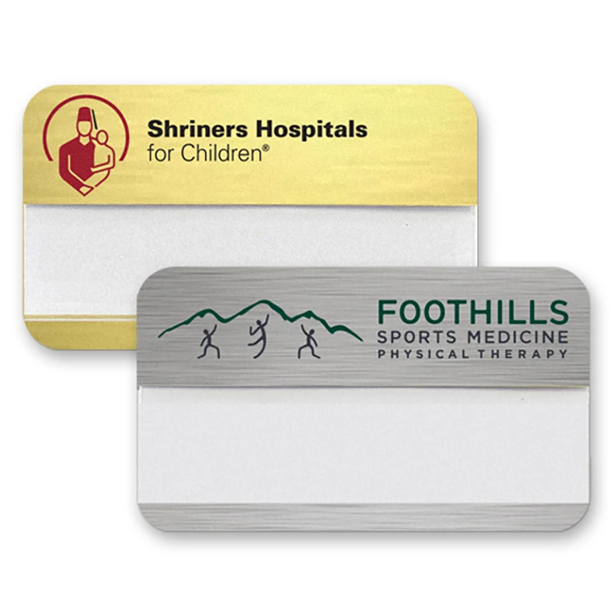The Orion full color metallic reusable name badge 1.75" X3" with .75" window 1