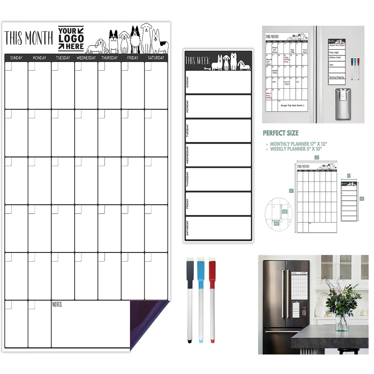 Set of 2 Vertical Magnetic Calendar Dry Erase Board 1