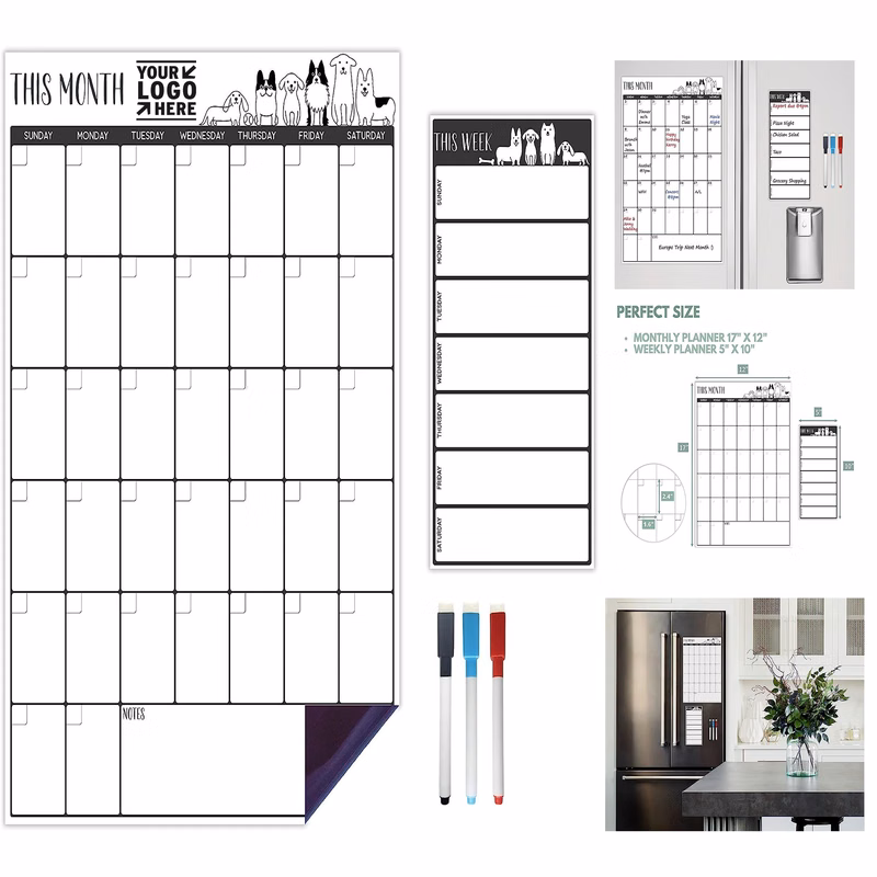 Set of 2 Vertical Magnetic Calendar Dry Erase Board