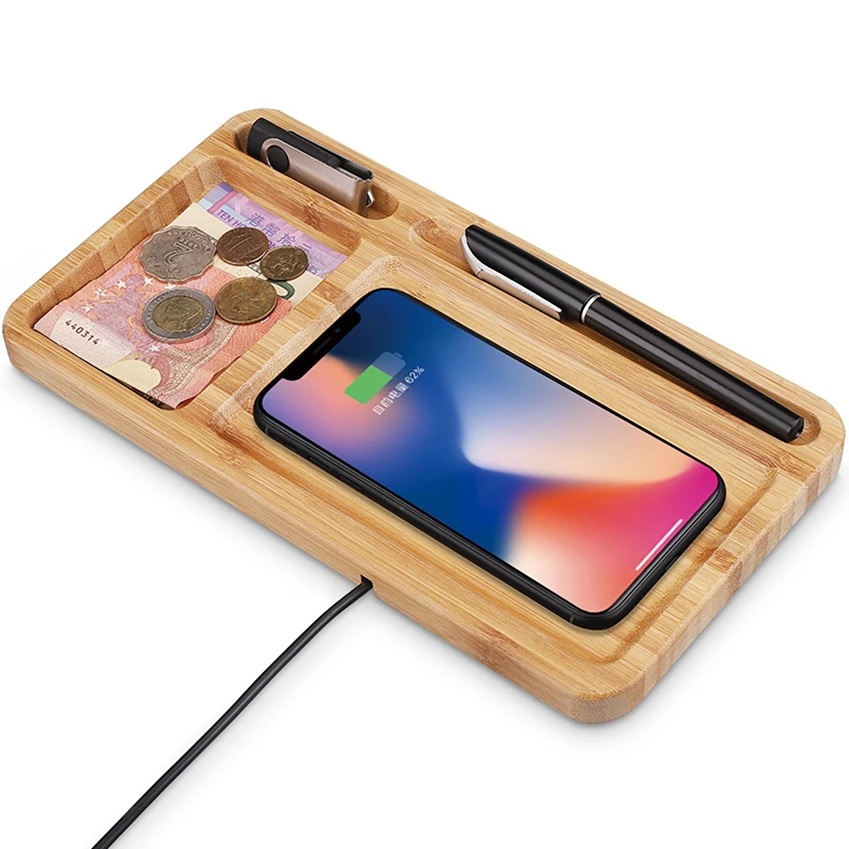 Bamboo Wireless Charger Pad With Phone Holder 1