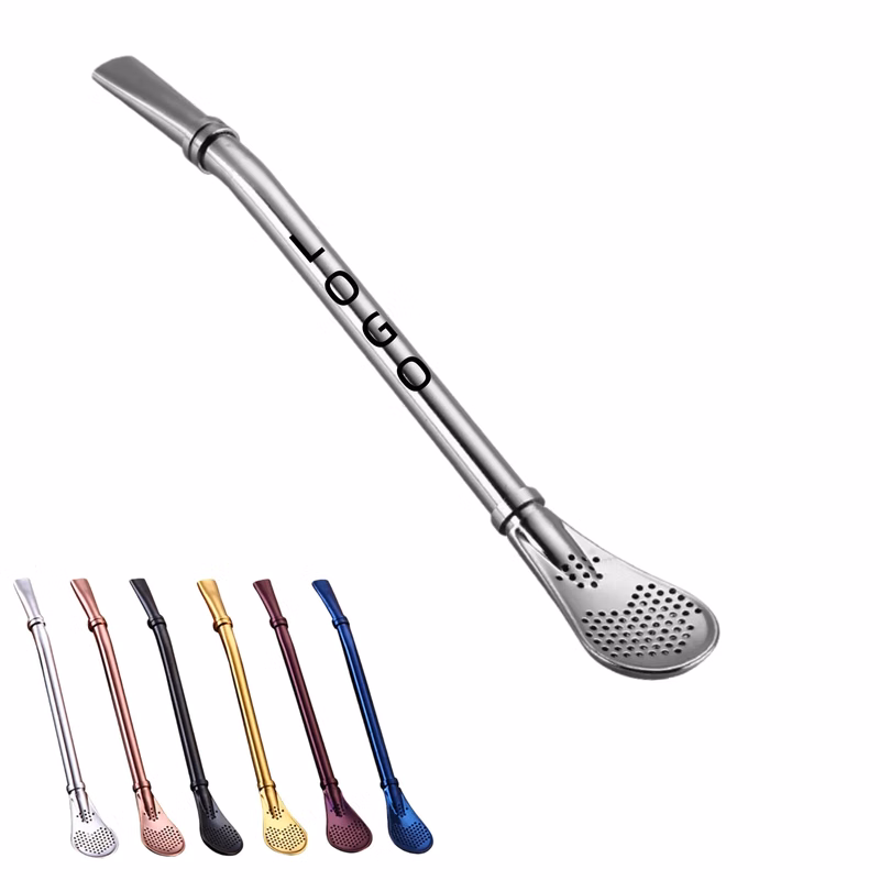 Stainless Steel Straw Spoon Stirrer With Straining Tip