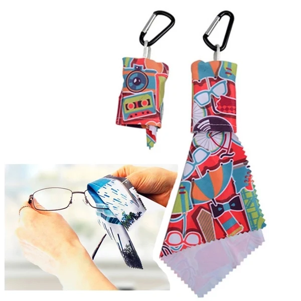 Customized Microfiber Cleaning Cloth in Pouch with Carabiner 1