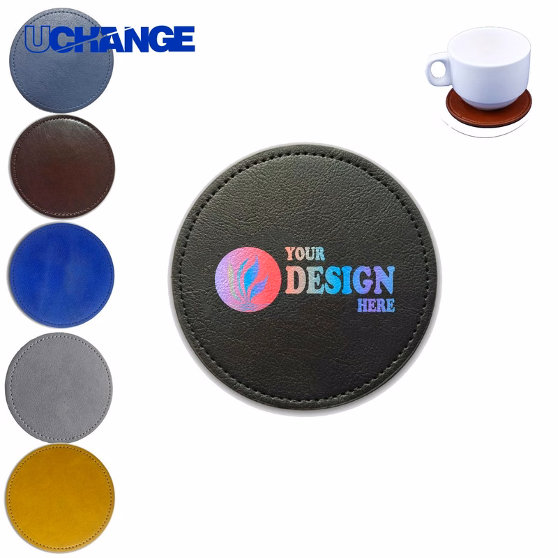 Round Leather Drink Coaster for Table Use