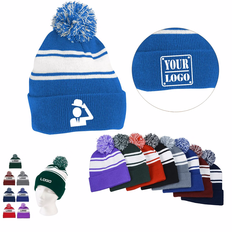 MOQ50Pcs Completely Custom Pom Beanie Hat Knit With Brim