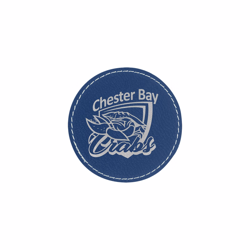 3" Blue/Silver Leatherette Round Patch with Adhesive